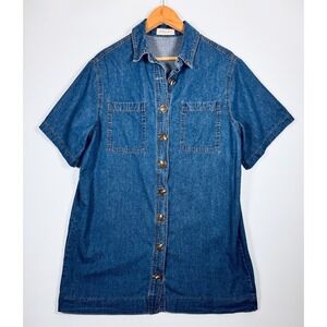 Solai Denim Shirt Dress Medium Blue Button Front Utility Coastal Casual Preppy